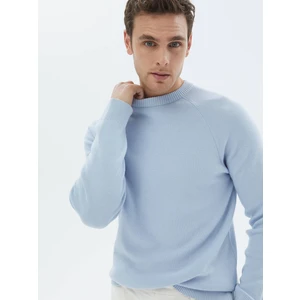 Mavi Bisiklet Yaka Desenli Triko Kazak