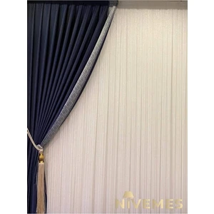 Nivemes Home Greek Gümüş Fitilli  1/3 Sık Pileli Tül Perde