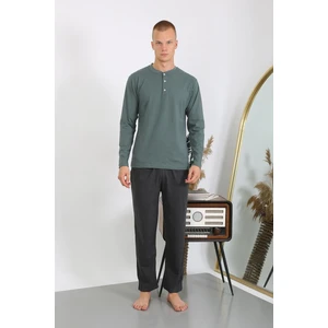 Erkek Penye Uzun Kol Pijama Takımı 6860 Haki