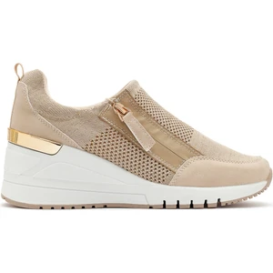 Zero Kadın Bej Fermuarlı Dolgu Topuklu Kumaş Sneaker 24WFD43086F
