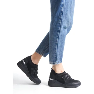 Stonestar Cırt Cırtlı Siyah Taşlı Sneaker Dolgu Topuklu Spor Ayakkabı