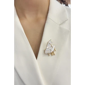 Beyaz Mineli Piyano Broş (Ölçü:4cm)