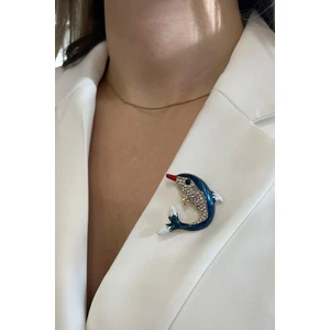 Mineli Taşlı Yunus Balığı Broş (Ölçü:3 cm)