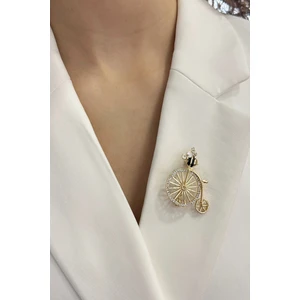 Arı Detaylı Taşlı  Bisiklet Broş (Ölçü:4cm)