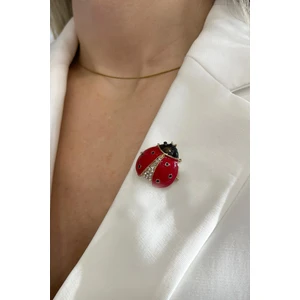 Mineli Taşlı Uğur Böceği Broş (Ölçü:2,5 cm)