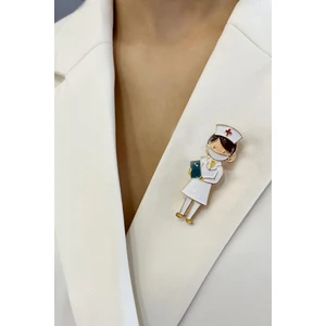 Altın Rengi Maske Detaylı Hemşire Broş (5cm)
