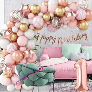 Düvenci Ticaret Rose Gold Lu 1 Yaş Doğum Günü Balon Zincir Set