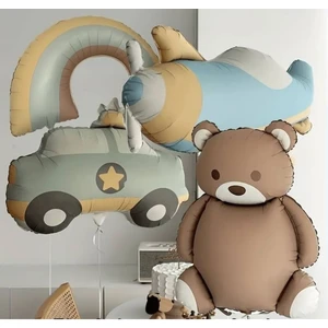 Düvenci Ticaret Retro Renk Ayıcık Gökkuşağı Uçak Polis Arabalı Folyo Balon Set