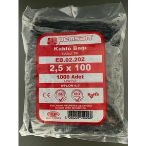 - 1000 Adet -10CM x 2,5mm Plastik Cırt Kelepçe - Kablo Bağı - Siyah- Kablo Klipsi