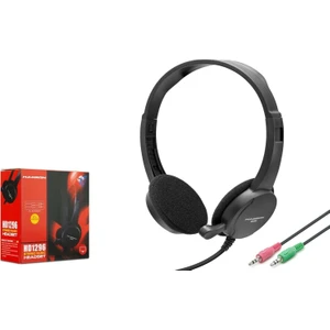 HD1296 Mikrofonlu 2x3.5mm Aux 1.80MT Kablolu Kulaküstü Kulaklık - Siyah