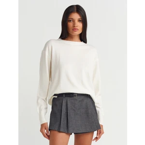 10633 Bisiklet Yaka Basic Triko Kazak-Ekru