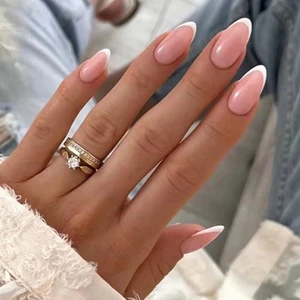 Tips Art Pembe French'li Simli Badem 24’lü Takma Tırnak Seti ve Zararsız Yapıştırıcı