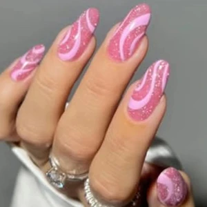 Tips Art Simli Pembe Badem 24’lü Takma Tırnak Seti ve Zararsız Yapıştırıcı