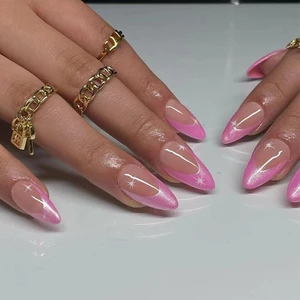 Tips Art Pembe French'li Simli Badem 24’lü Takma Tırnak Seti ve Zararsız Yapıştırıcı