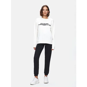 Sloganlı Sıfır Yaka Uzun Kollu Beyaz Sweatshırt