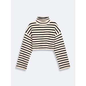 Çizgili Balıkçı Yaka Yumusak Dokulu Triko Kazak
