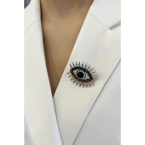 Renkli Taşlı Göz Broş (Ölçü:3 Cm)