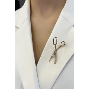 Kuaför Taş Detaylı Makas Broş (5cm)