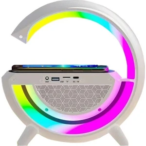 BT-3401 Kablosuz Şarj Standı Rgb Ledli Dijital Saatli Alarmlı Radyolu Bluetooth Hoparlör