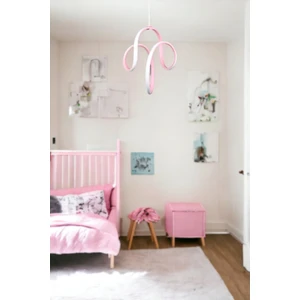 Fer Avize Songül Modern Tasarım Pembe Renk Yemek Masası Üstü - Mutfak - Salon Beyaz Led Sarkıt Avize