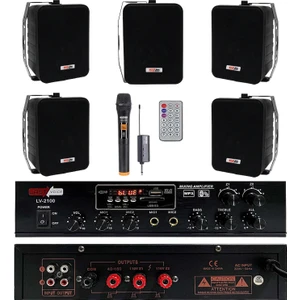 Black Large Plus Paket-4 Hoparlör ve Anfi Anons Ses Sistemi Seti