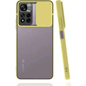 - Xiaomi Redmi Note 11 Pro Plus 5G - Kılıf Slayt Sürgülü Arkası Buzlu Lensi Kapak - Sarı - T19680