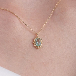 Fasek Gold Gümüş Kolye -  Vintage Tasarım Green Topaz (Su Yeşili) Taşlı 925 Ayar Gümüş Kolye