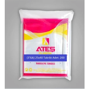 Ateş Plastik Naylon Torba, Şeffaf Poşet Bakkaliye Torbası, Çerez Poşeti 3'lük 25 x 40 cm