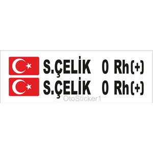 Bayraklı Ad Soyad Kan Grubu Oto Sticker 16*2 Cm