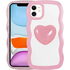 noktaks - Apple iPhone 11 - Kılıf Renkli Kalp Figürlü Ponçik Kapak - Pembe - T23452