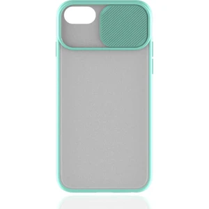 noktaks - Apple iPhone SE 2020 - Kılıf Slayt Sürgülü Arkası Buzlu Lensi Kapak - Turkuaz - T14499