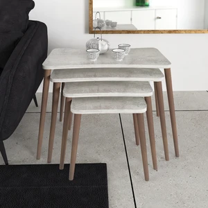 Zuesse Dizayn Selena 4lü Zigon Sehpa Ahşap Ayaklı Salon Seti Çay Sehpası Kristal