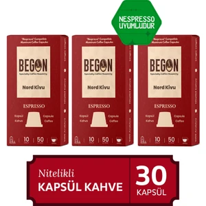 BEGON Nord Kivu Nespresso Uyumlu Alüminyum Kapsül Kahve Espresso - 30 Adet