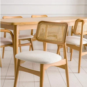 Gazzini Furniture Helios Beyaz Hazeranlı Natural Ahşap Bohem Sandalye