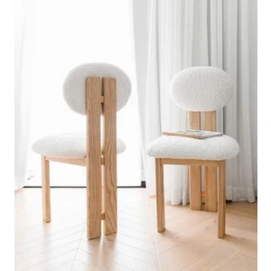 Gazzini Furniture Coco Iskandinav Still Krem Teddy Kumaş Natural Ahşap Bohem Sandalye