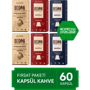 BEGON Nord Kivu Nespresso Uyumlu Alüminyum Kapsül Kahve Fırsat Paketi - 60 Adet