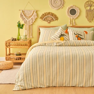 Bella Maison %100 Pamuk Sicilia Ipliği Boyalı King Size Nevresim Takımı Yeşil-Sarı (240X220 Cm)