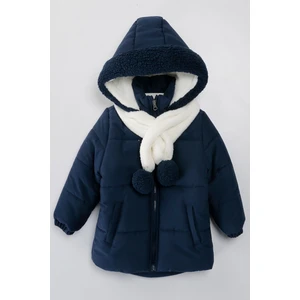Yeni Sezon Içi Kürklü Cepli Kapüşonu Varaklı Kaşkolu Ponponlu Kışlık Çocuk Kaban-Mont
