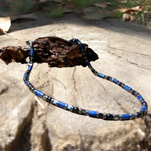 Ayre Style Lapis Lazuli Doğal Taşı Erkek Uzun Kolye (51 Cm) -Lapis Lazuli Hematit Güç ve Denge Kolyesi