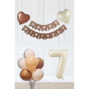 Retro Renkler Doğum Günü Parti Seti Krem Yaş Balonlu Kraft Banner Balon Zinciri Seti