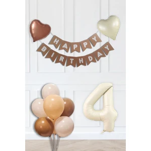 Retro Renkler Doğum Günü Parti Seti Krem Yaş Balonlu Kraft Banner Balon Zinciri Seti