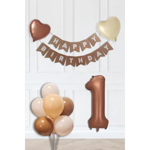 Retro Renkler Doğum Günü Parti Seti Çikolata Kahve Yaş Balonlu Kraft Banner Balon Zinciri Seti