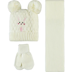 Civil Baby Kız Bebek Atkı Bere Eldiven Set 6-24 Ay Ekru