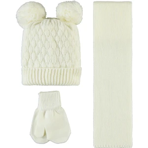 Civil Baby Kız Bebek Atkı Bere Eldiven Set 6-24 Ay Ekru