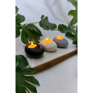 3lü Taş Görünümlü Mumluk, Siyah, Kırık Beyaz ve Gri, Tealight Mumluk