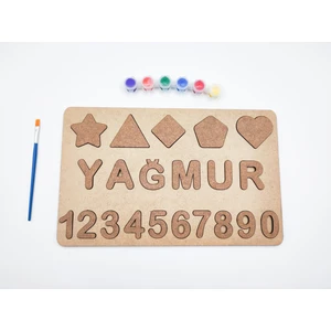 Isme Özel Ahşap Boyanabilir Puzzle Sayılar ve Şekiller