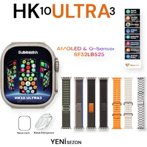 HK10 Ultra 3 Amoled Ekran G-Sensör 2.02 Inç Akıllı Saat (2024) 1gb 5 Kordon ( Erkek)