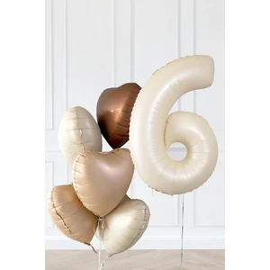 Retro Krem Yaş Balonlu Karamel Kahve Kalpli Retro Doğum Günü Yaş Balon Seti