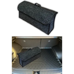 Araç Içi Organizer Alet Eşya Oto Bagaj Çantası | Siyah Kenarlı Koyu Gri Keçe Araba Bagaj Çantası