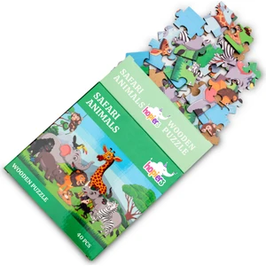 Montessori Safari Animals Ahşap 40 Parça Puzzle Seti/ 1+ Yaş/ Eğitici, Öğretici ve Güvenli Çocuk Oyuncağı